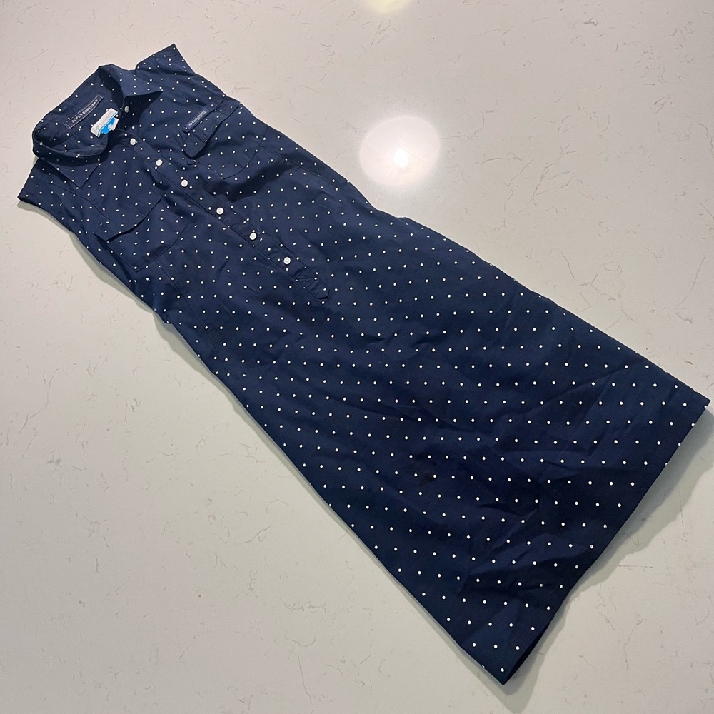 Columbia Women's PFG Bonehead Stretch Sleeveless Dress, Navy Polka Dot
